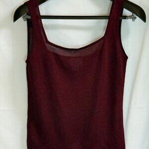 Ann Taylor Loft Womens Square Neck Sleeveless Top w/ Lurex - Burgundy - Size M